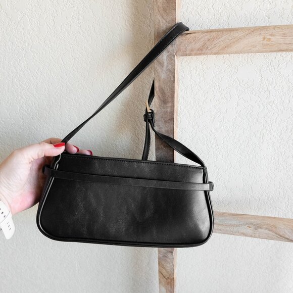 H&M Black Mini Shoulder Bag | Belt Detail | Gold Hardware | Top Zip - Picture 6 of 12